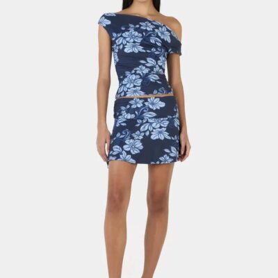 Ownley Adriana Rolling Waves Blue Print Mini Skirt