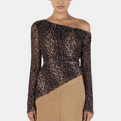 Ownley Paige Bambi Brown Asym Hem LS Top