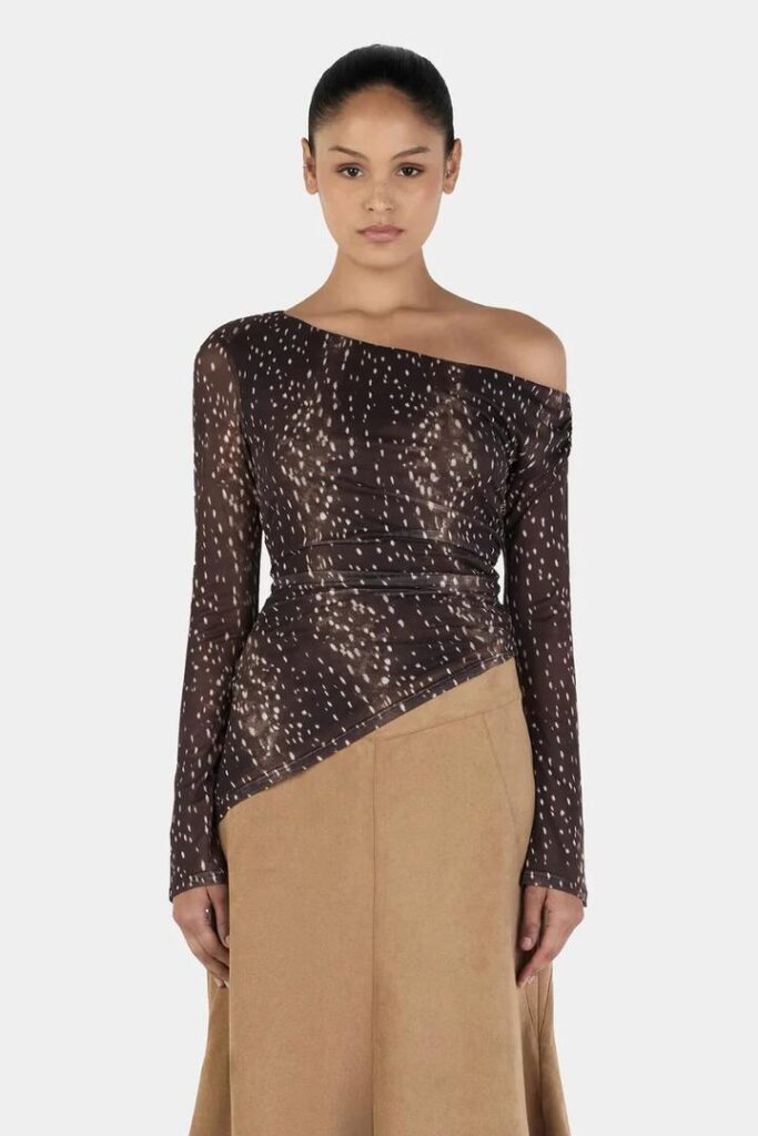 Ownley Paige Bambi Brown Asym Hem LS Top