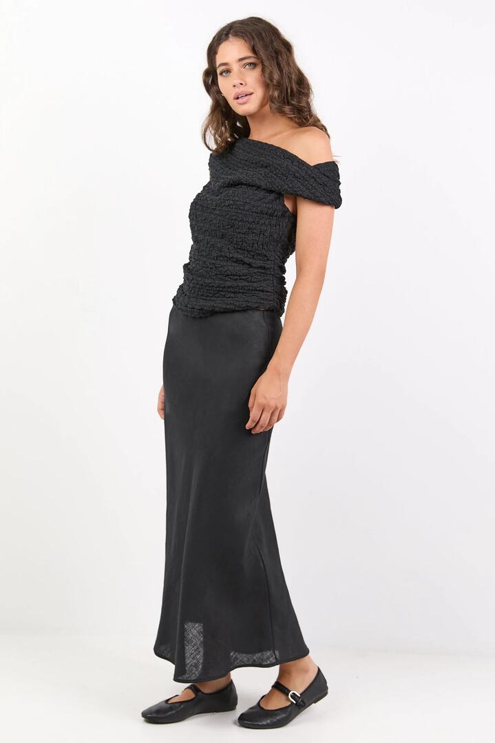 RE:UNION Label Bliss Black Linen Bias Midi Skirt