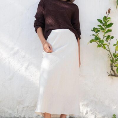 RE:UNION Label Bliss Natural Linen Bias Midi Skirt