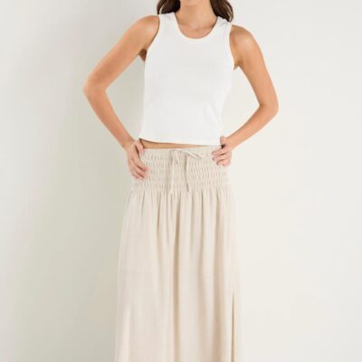 RE:UNION Label Byron Natural Linen Shirred Waist Maxi Skirt