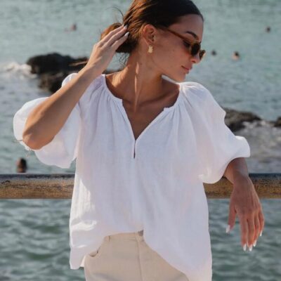 RE:UNION Label Revolutionary White Linen Relaxed LS Top