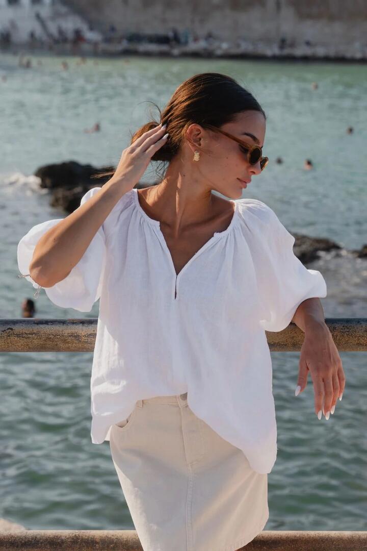 RE:UNION Label Revolutionary White Linen Relaxed LS Top