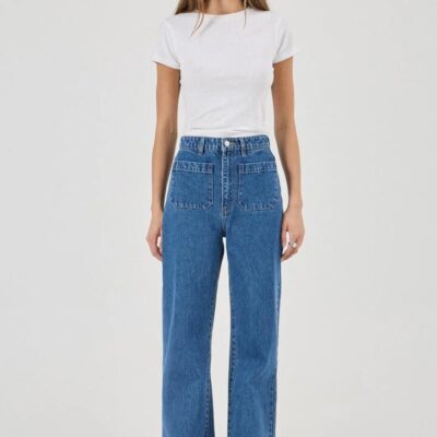 Rollas Sailor Ashley Blue Front Pocket Wide Long Denim Jean