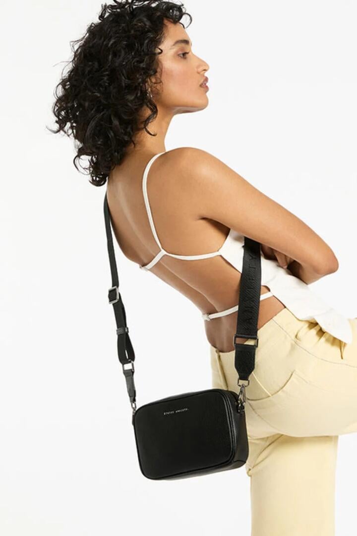 Status Anxiety Plunder Black Crossbody Bag Webbed Strap