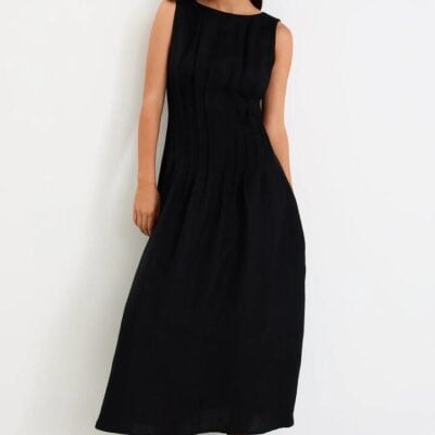Stories be Told Exploration Black Linen Blend Pintuck Maxi Dress