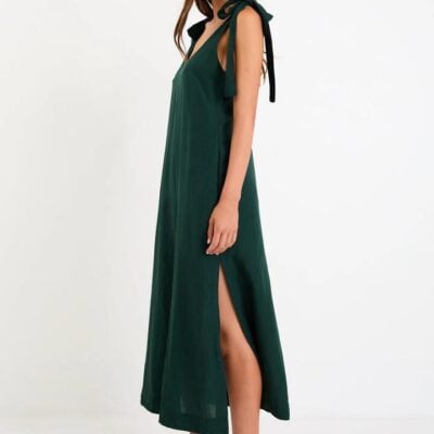 Stories be Told Spontaneous Forest Tie Shoulder Relaxed Midi Dress