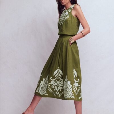 Boden Verity Linen Midi Skirt