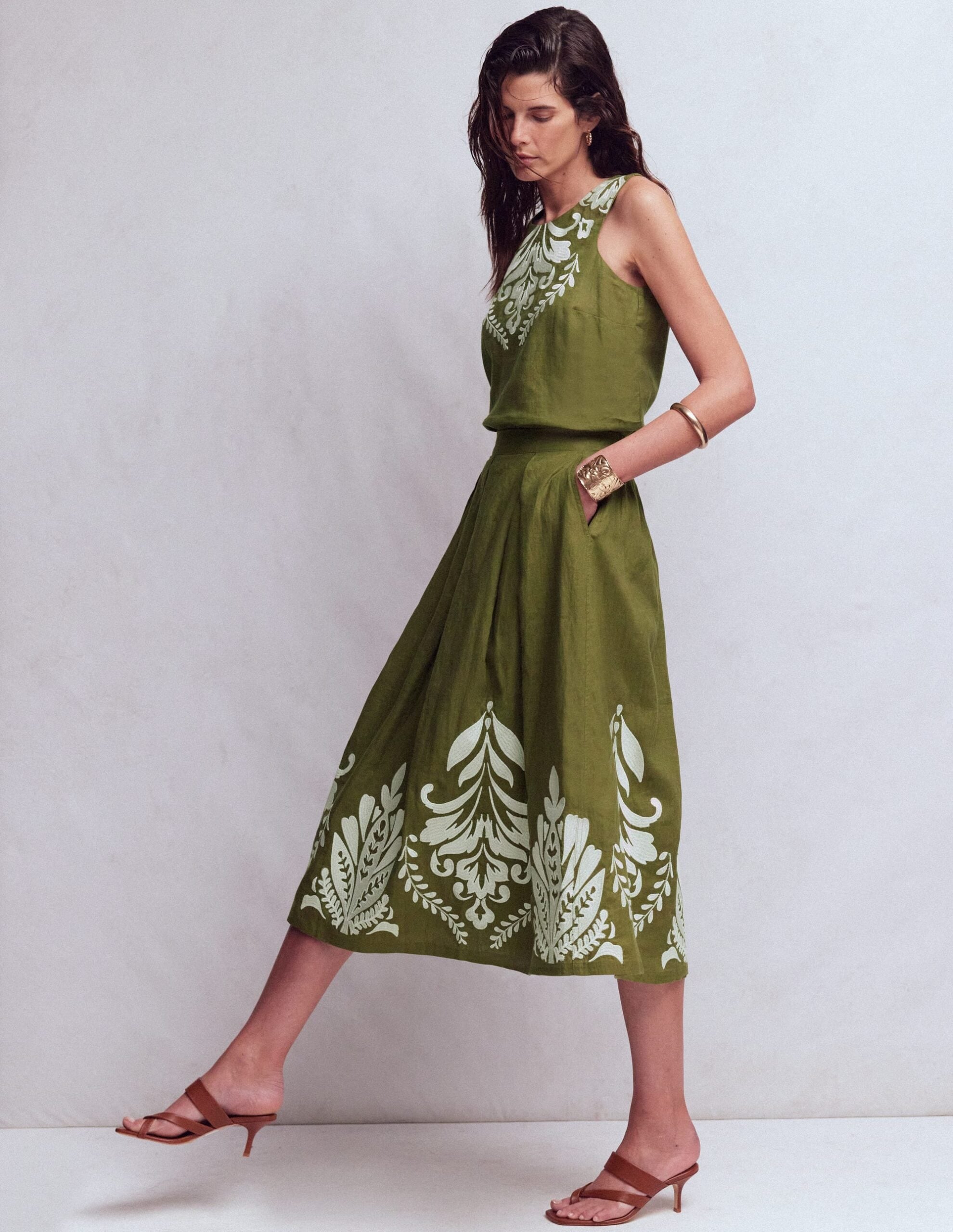 Boden Verity Linen Midi Skirt