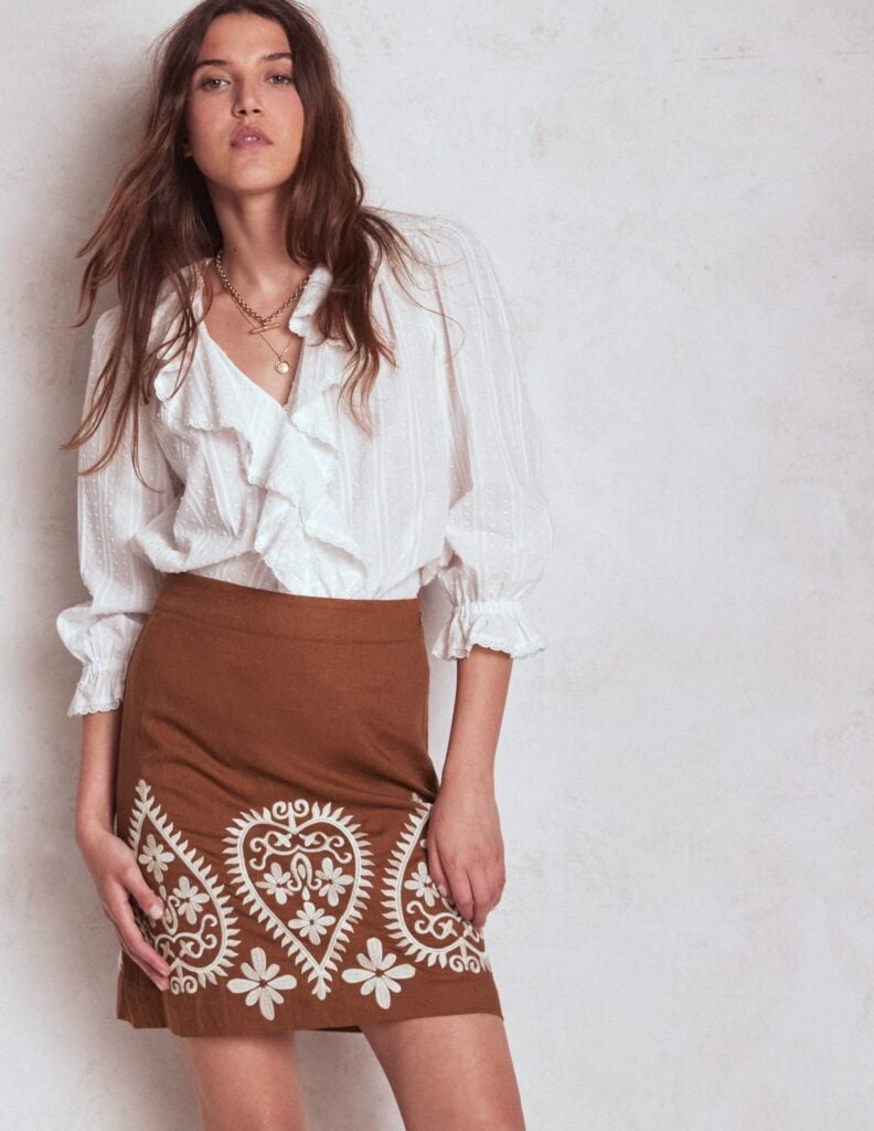 Boden Embroidered Linen Skirt