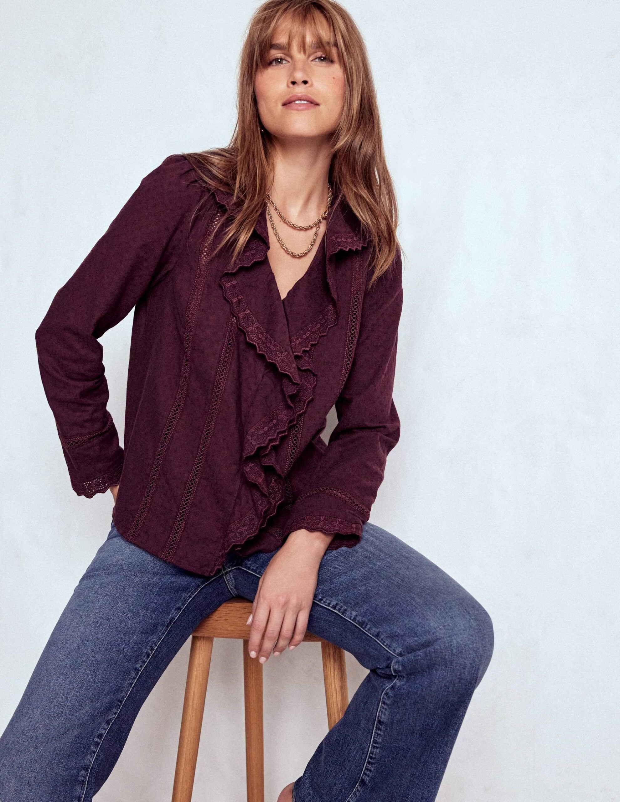 Boden Ruffle Embroidered Blouse