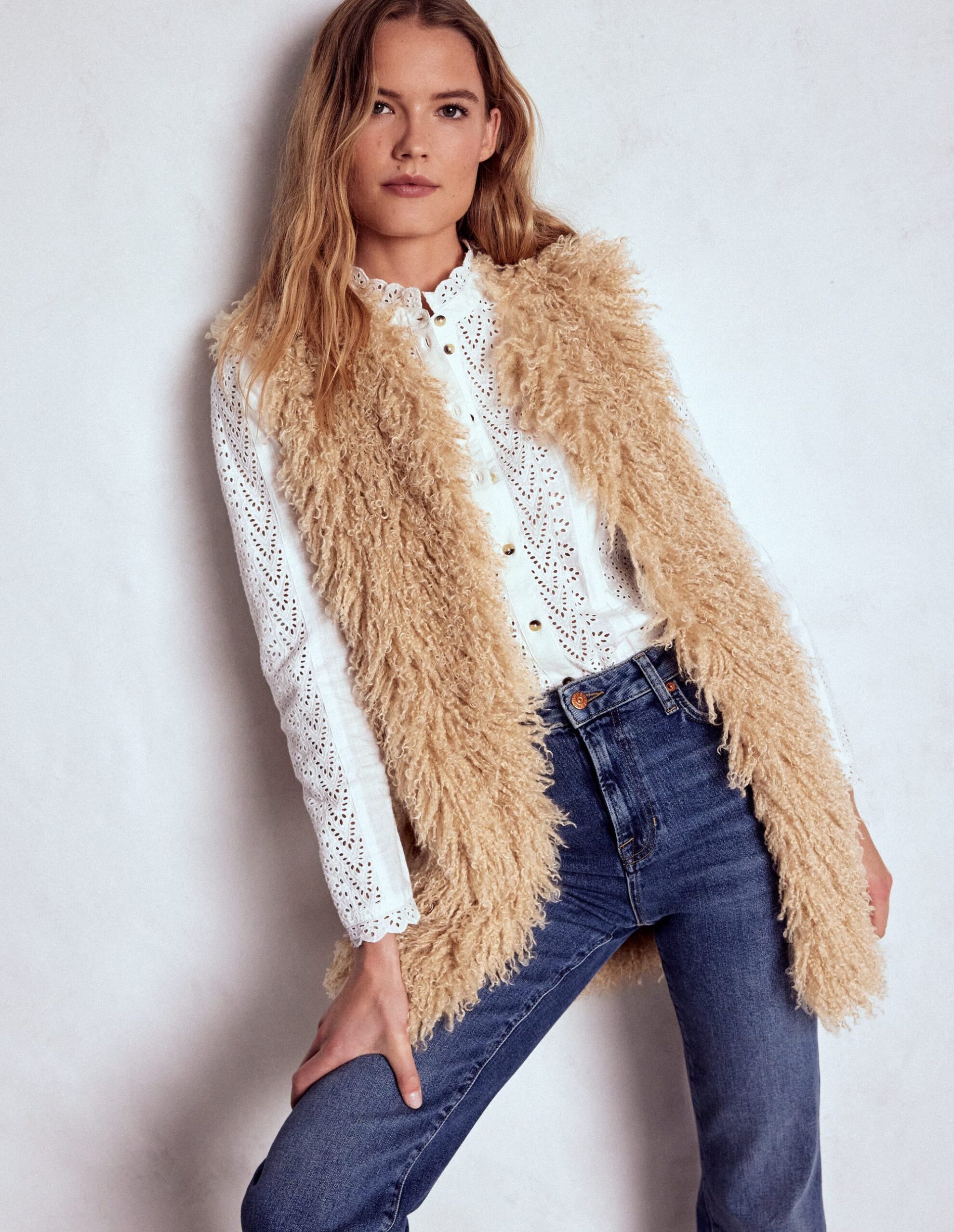 Boden Faux Fur Long Gilet Jacket