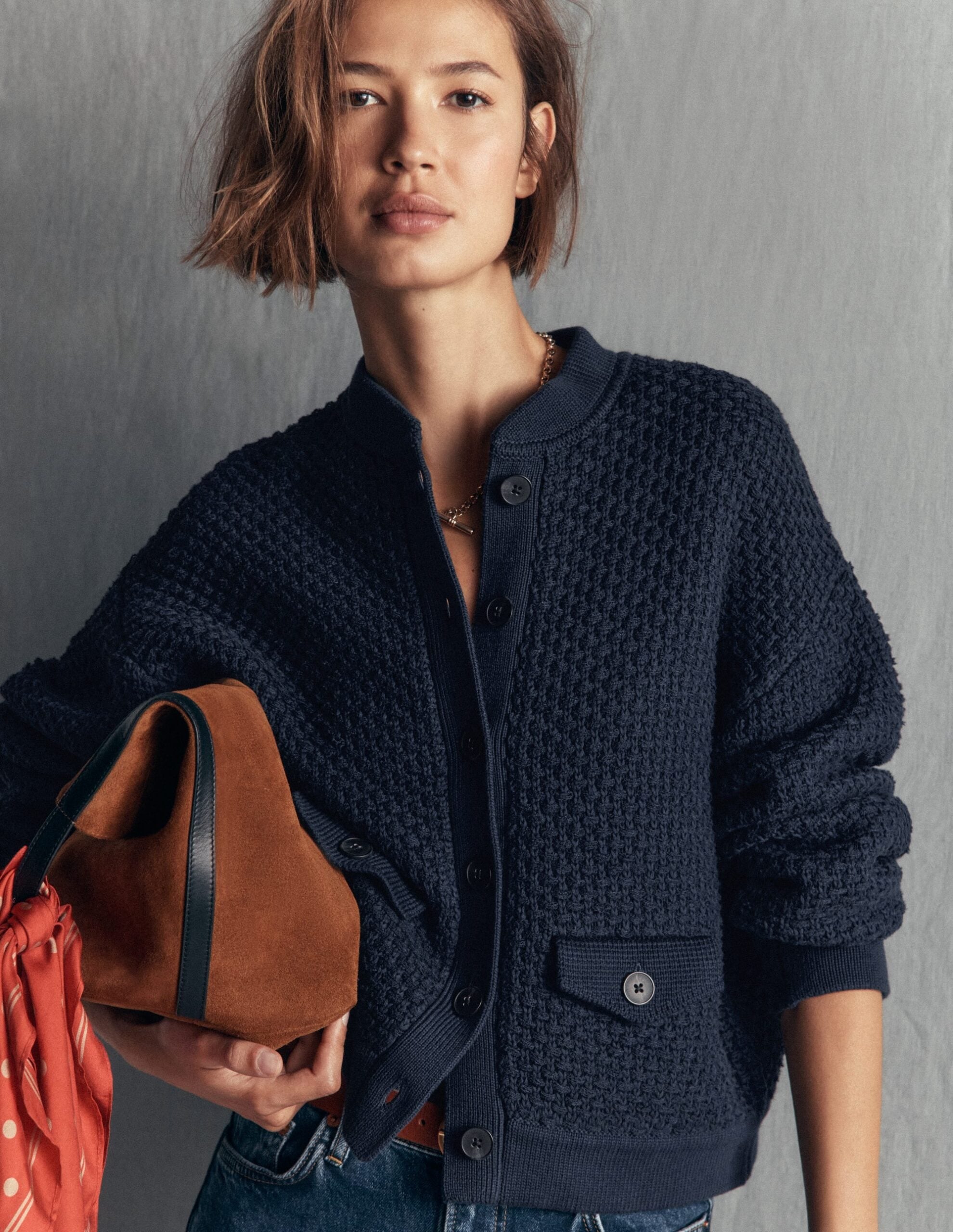 Boden Textured Knitted Bomber Jacket