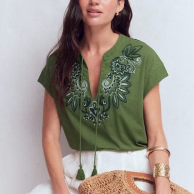 Boden Nina Embroidered Notch T-shirt