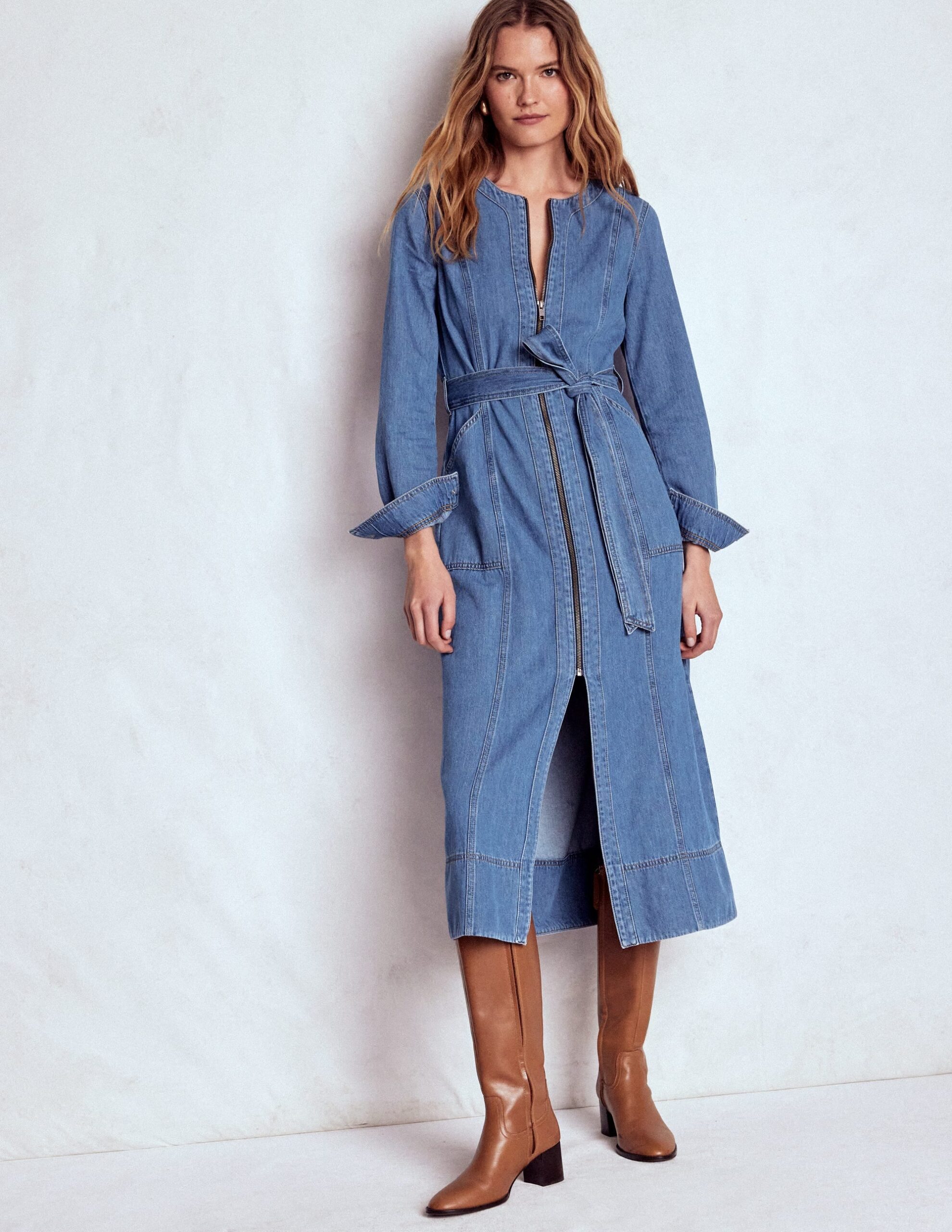Boden Zip Denim Straight Dress