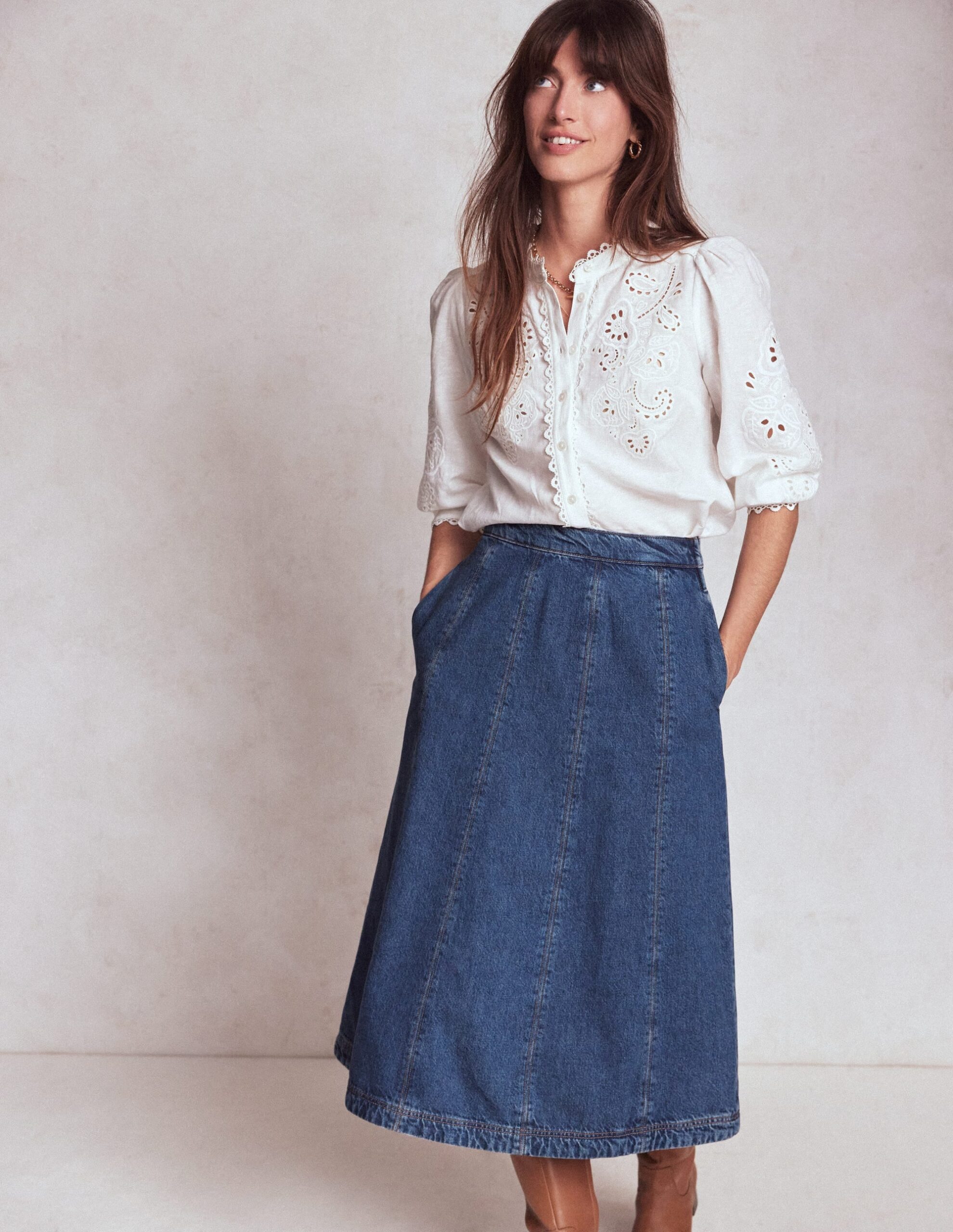 Boden Joy Panelled Denim Skirt
