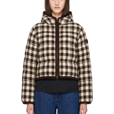 Moncler Beige & Brown Check Abstraction Down Jacket