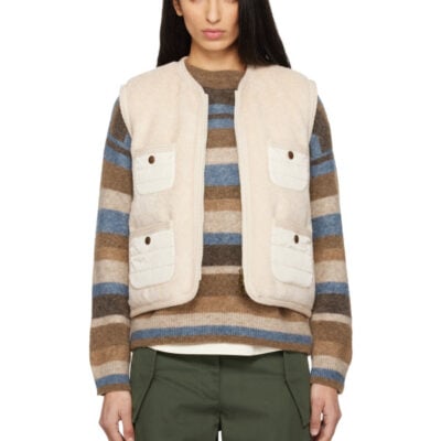 Moncler Beige Mimosas Braided Trim Teddy Down Vest