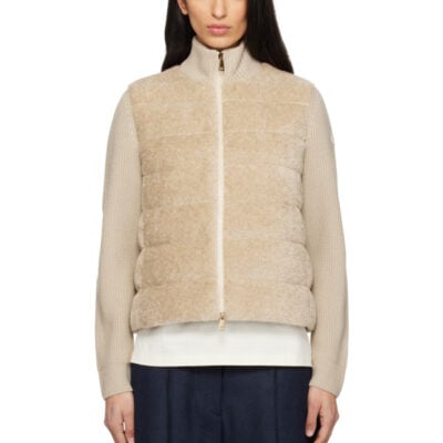 Moncler Beige Padded Teddy & Wool Zip-Up Down Jacket