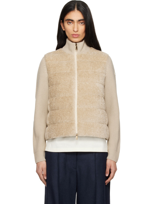 Moncler Beige Padded Teddy & Wool Zip-Up Down Jacket