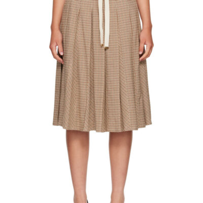 Moncler Beige Viscose & Wool Stretch Microcheck Midi Skirt