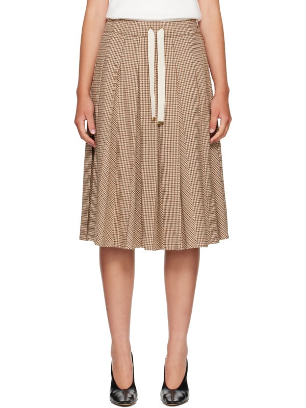 Moncler Beige Viscose & Wool Stretch Microcheck Midi Skirt
