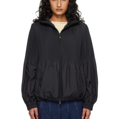 Moncler Black Anemone Pleated Hooded Jacket