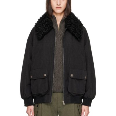 Moncler Black Waxed Cotton Lamb Down Jacket