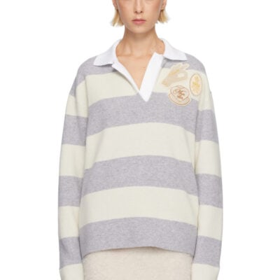 Moncler Gray & Off-White Long Sleeve Polo