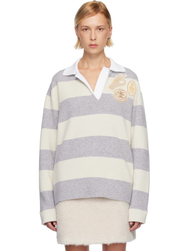 Moncler Gray & Off-White Long Sleeve Polo
