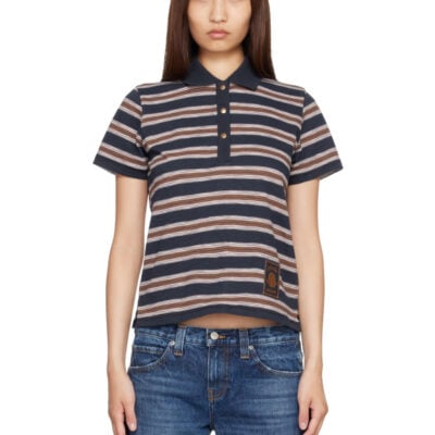 Moncler Navy Striped Cotton Polo