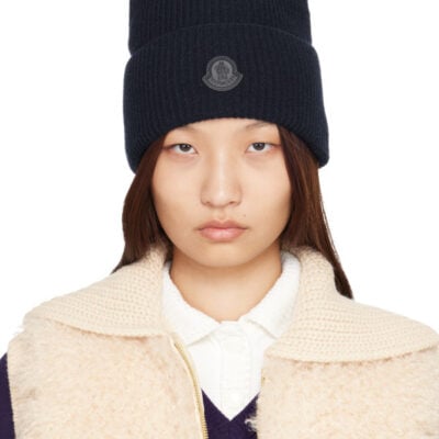 Moncler Navy Wool & Cashmere Blend Beanie