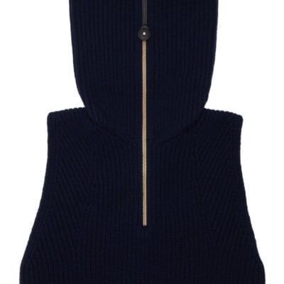 Moncler Navy Wool & Cashmere Zip-Up Cape Collar