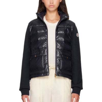 Moncler Navy Zip Up Cotton Fleece Down Cardigan
