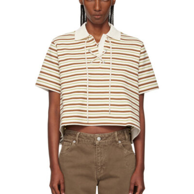 Moncler Off-White & Brown Striped Cotton Polo