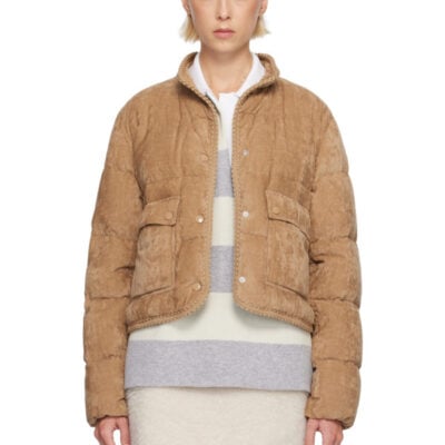 Moncler Tan Essarts Braided Trim Corduroy Short Down Jacket