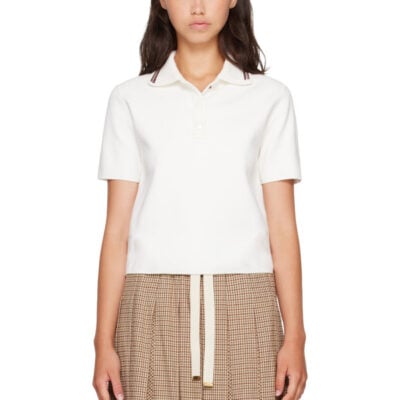 Moncler White Cotton Knit Polo