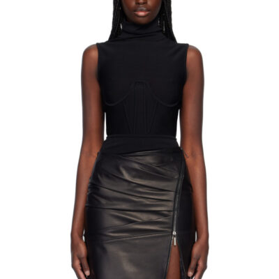 Nensi Dojaka Black Alice Corset Knit Bodysuit