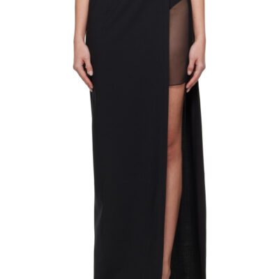 Nensi Dojaka Black High Split & OOO Buckle Maxi Skirt