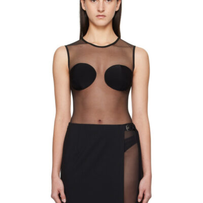 Nensi Dojaka Black Padded Bra Sleeveless Sheer Bodysuit