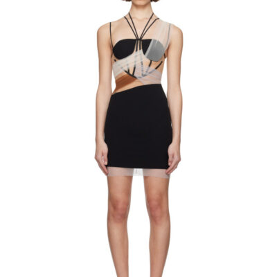 Nensi Dojaka Black Sacha Corset Sheer Drapes Minidress