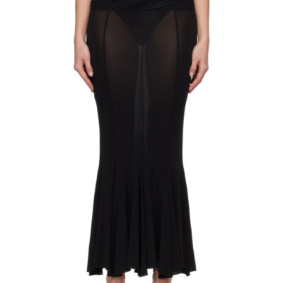 Nensi Dojaka Black V Waist Flared Midi Skirt