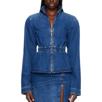 Nensi Dojaka Blue Hayley Peplum Bomber Denim Jacket