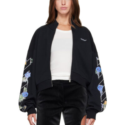 Off-White Black Embroidered Arrow Out Flower Zipup Sweatshirt