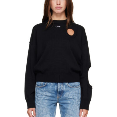Off-White Black Meteor Knit Crop Crew Sweater
