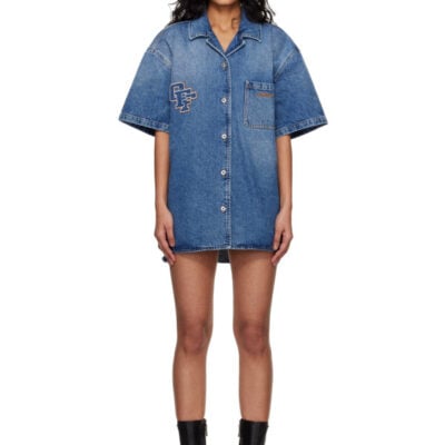 Off-White Blue Royal Patch Denim Minidress