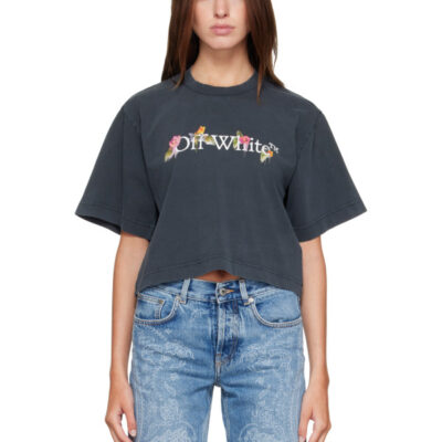 Off-White Gray Bookish Flower Crop T-shirt