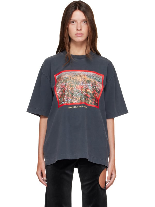 Off-White Gray Flowers Field Skate T-shirt