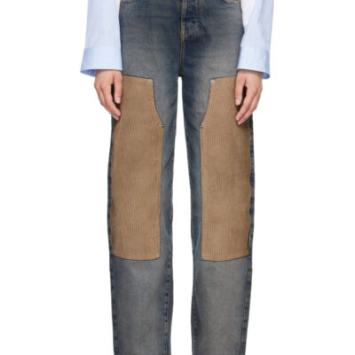 Off-White Navy & Brown Corduroy Patch Balloon Jeans
